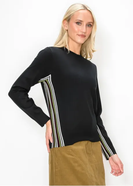 Side Panel Stripe Sweater in Black