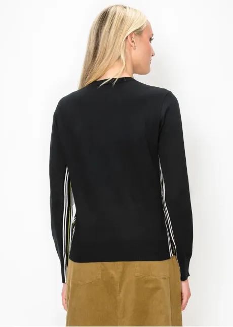 Side Panel Stripe Sweater in Black