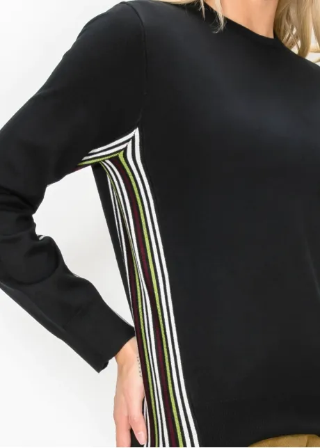 Side Panel Stripe Sweater in Black
