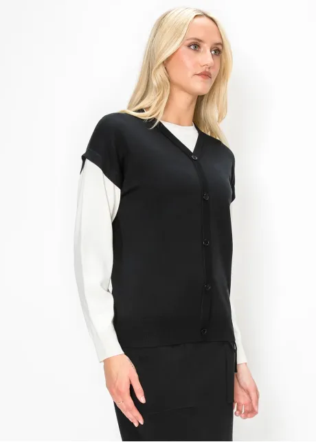 Black Sweater with White Contrast Sleeves