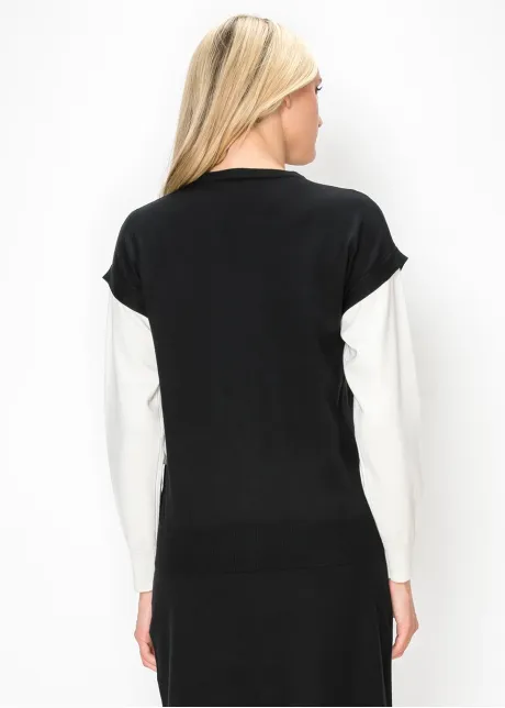 Black Sweater with White Contrast Sleeves