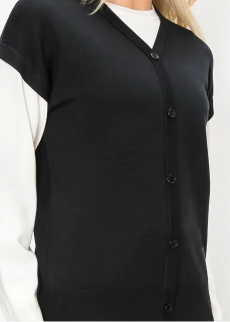 Black Sweater with White Contrast Sleeves