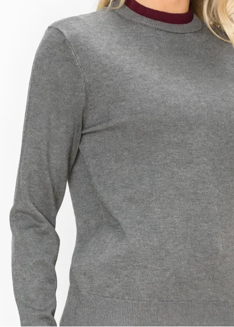 Grey Sweater with Burgundy Trim