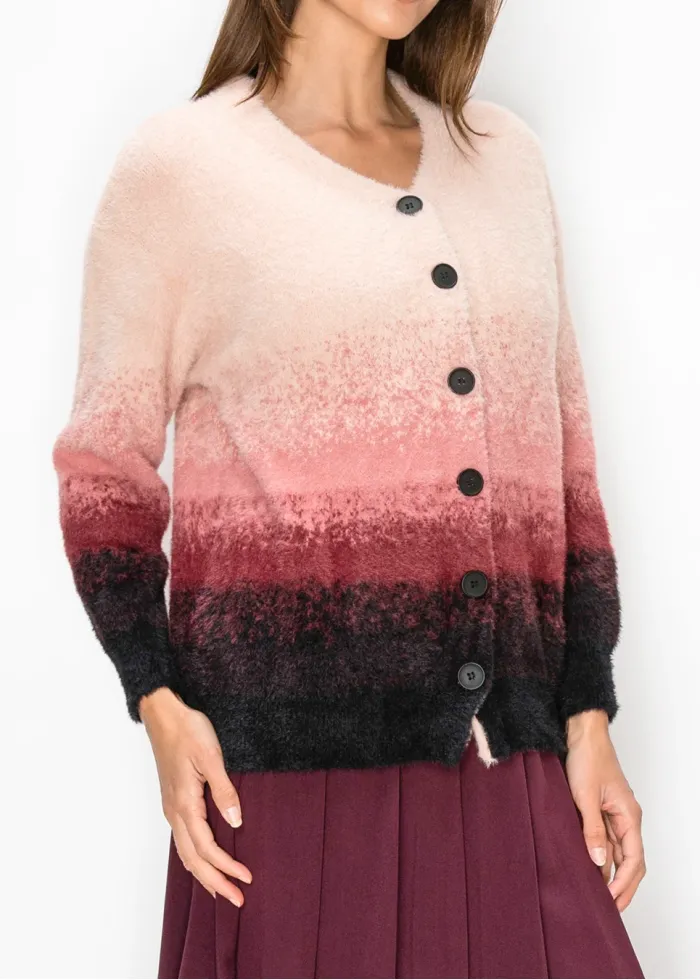 Ombré Knit Cardigan in Pink and Black