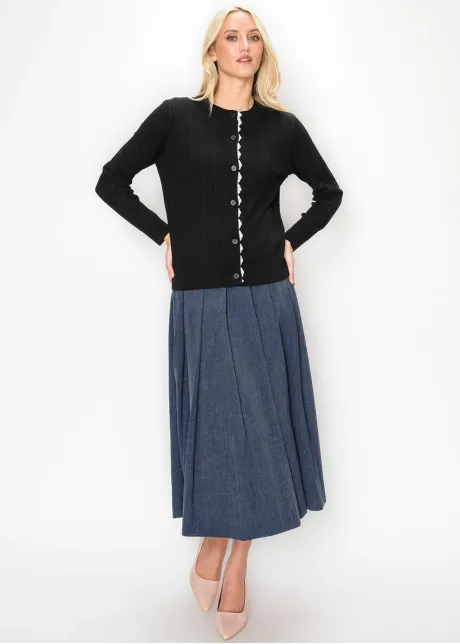 Black Cardigan with Cream Lace Placket