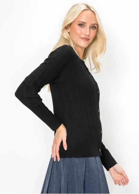 Black Cardigan with Cream Lace Placket