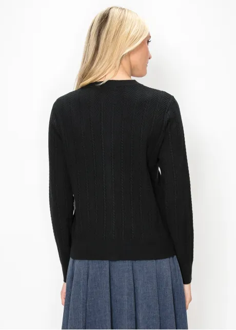 Black Cardigan with Cream Lace Placket
