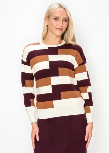Burgundy Colorblock Crewneck Sweater