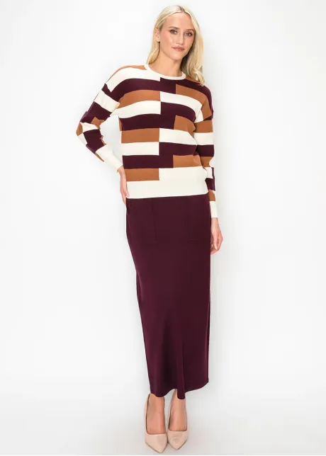 Burgundy Colorblock Crewneck Sweater