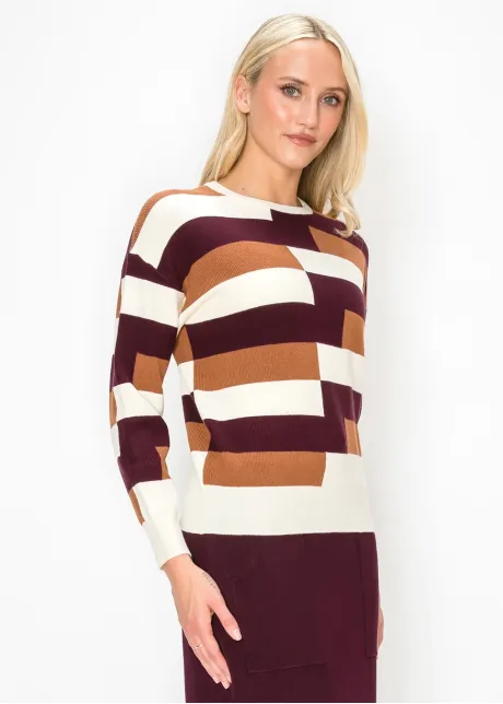 Burgundy Colorblock Crewneck Sweater