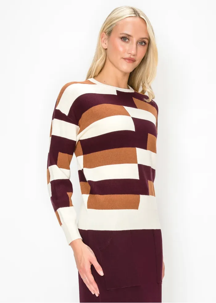 Burgundy Colorblock Crewneck Sweater