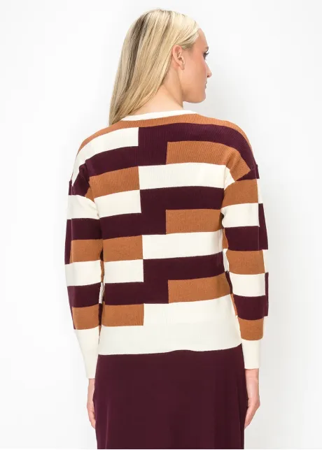 Burgundy Colorblock Crewneck Sweater