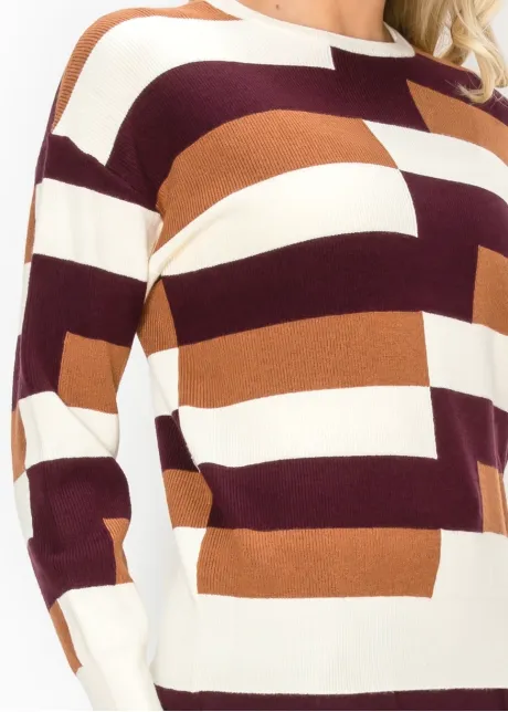 Burgundy Colorblock Crewneck Sweater