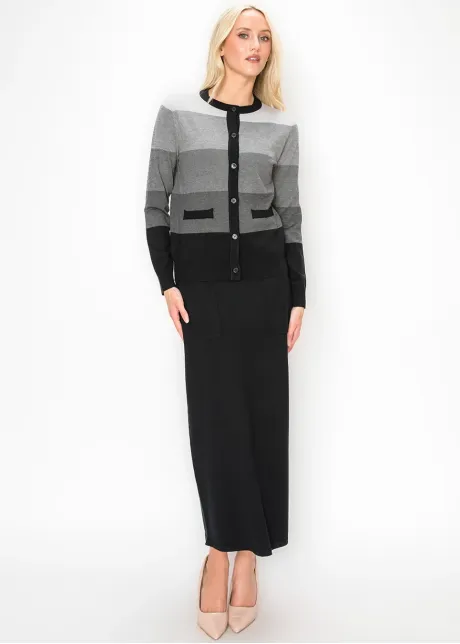 Colorblock Grey and Black Knit Cardigan