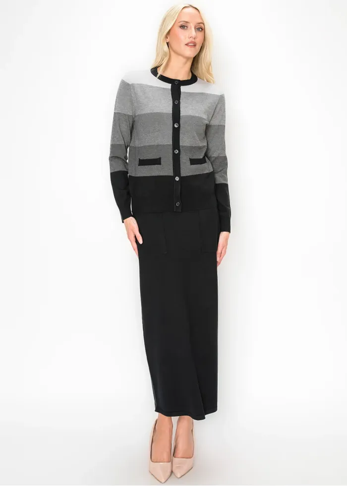 Colorblock Grey and Black Knit Cardigan