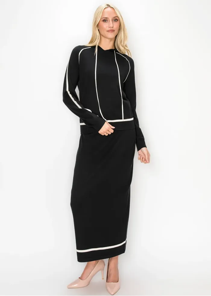 Black Knit Hoodie and Skirt Set