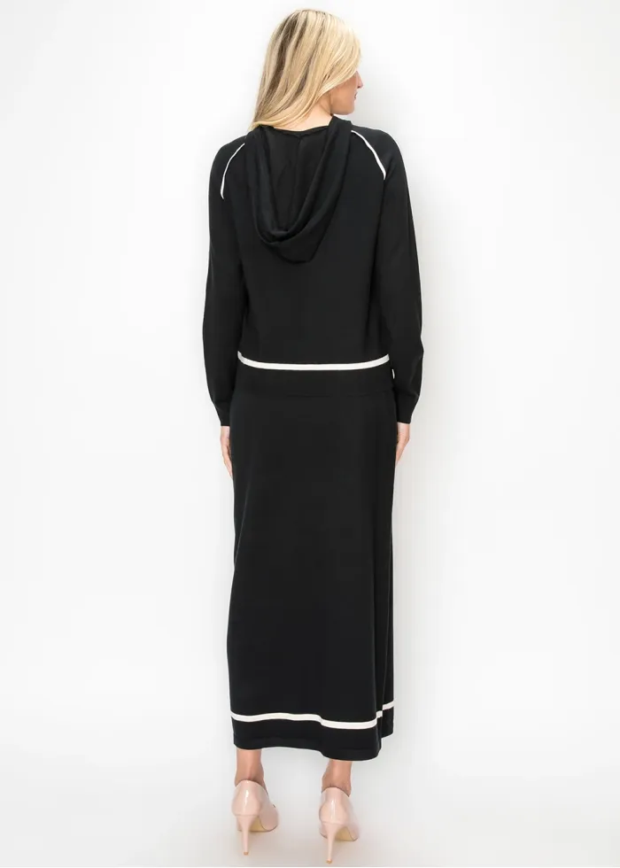 Black Knit Hoodie and Skirt Set
