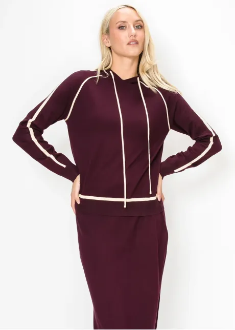 Fine Knit Drawstring Hoodie in Burgundy
