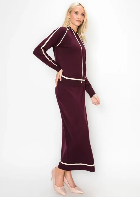 Fine Knit Drawstring Hoodie in Burgundy
