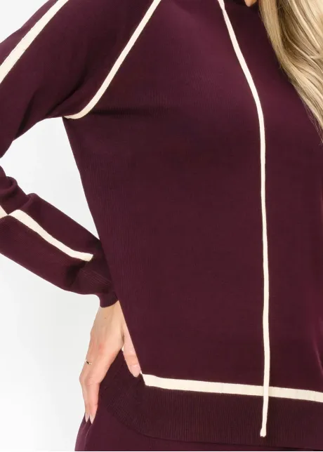 Fine Knit Drawstring Hoodie in Burgundy