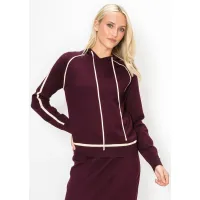Fine Knit Drawstring Hoodie in Burgundy