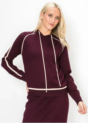 Fine Knit Drawstring Hoodie in Burgundy