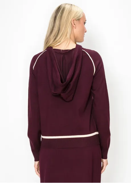 Fine Knit Drawstring Hoodie in Burgundy