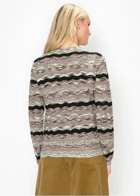 V Neck Wave Stripe Cardigan in Olive