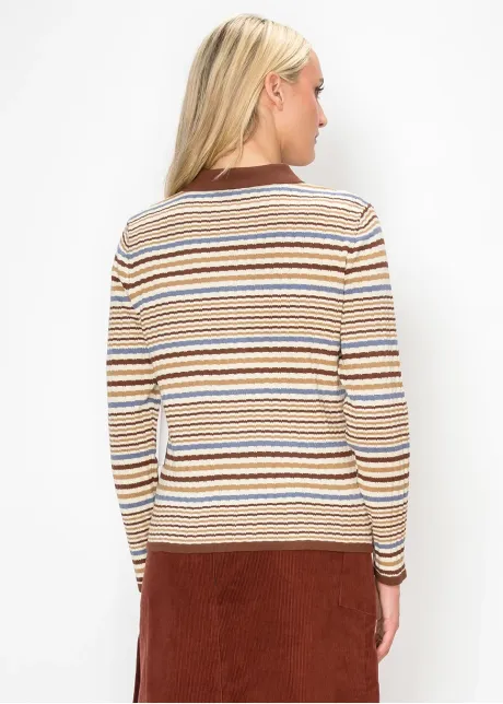 Multi Stripe Zip Cardigan with Collar