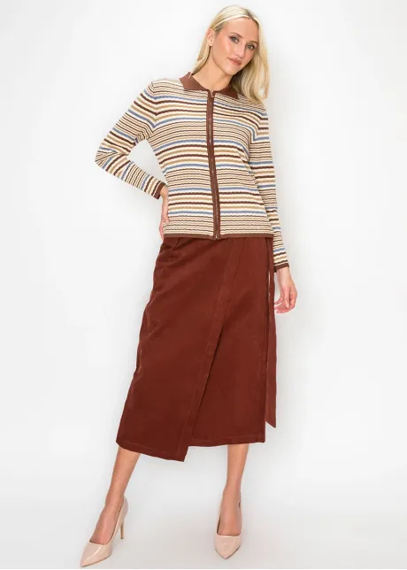 Multi Stripe Zip Cardigan with Collar