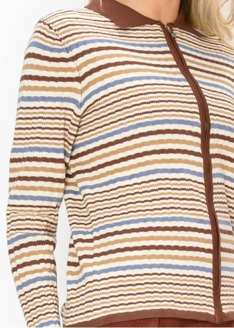 Multi Stripe Zip Cardigan with Collar