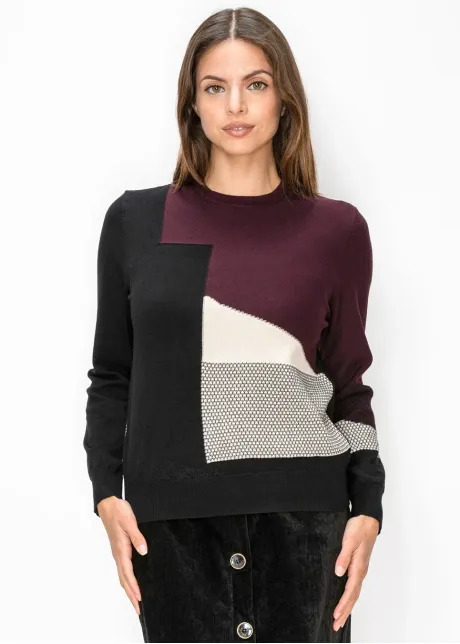 Burgundy Colorblock Sweater with Contrast Panel