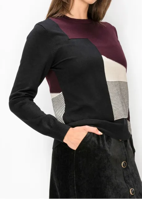 Burgundy Colorblock Sweater with Contrast Panel