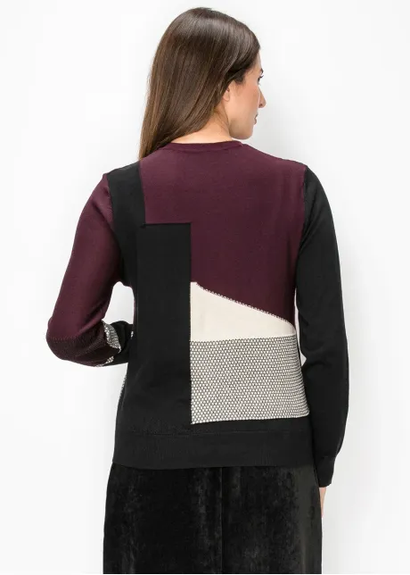 Burgundy Colorblock Sweater with Contrast Panel