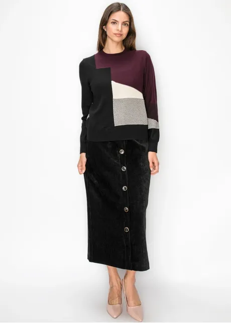 Burgundy Colorblock Sweater with Contrast Panel