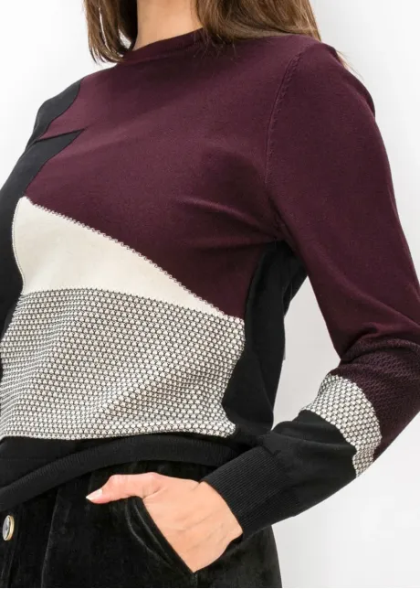 Burgundy Colorblock Sweater with Contrast Panel