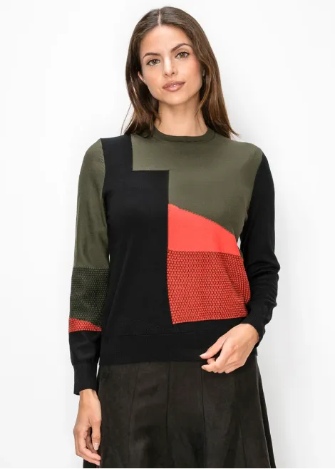 Geometric Panel Sweater in Olive