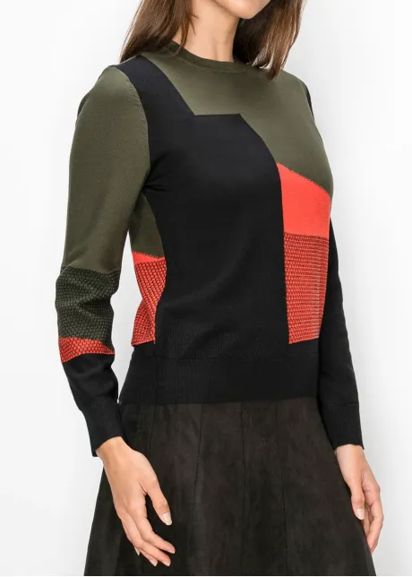 Geometric Panel Sweater in Olive