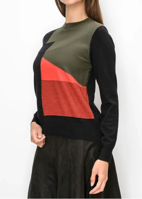 Geometric Panel Sweater in Olive