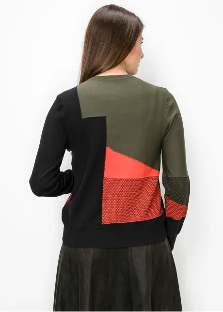 Geometric Panel Sweater in Olive