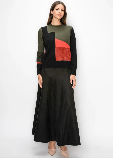 Geometric Panel Sweater in Olive