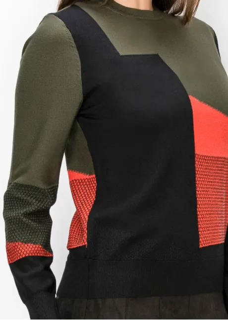 Geometric Panel Sweater in Olive