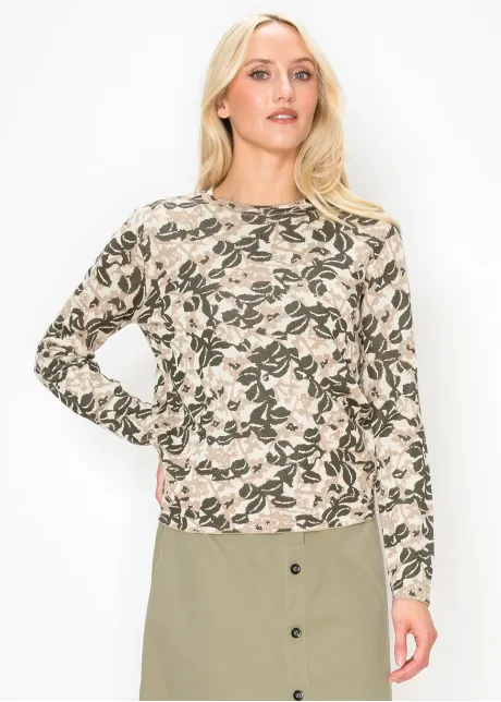 Floral Knit Pullover in Olive