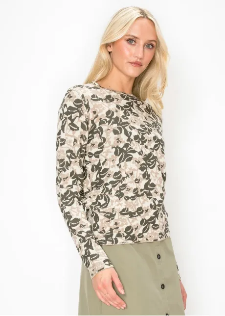 Floral Knit Pullover in Olive