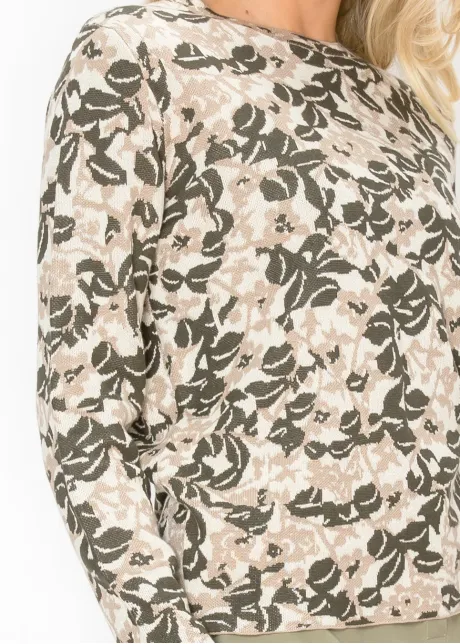 Floral Knit Pullover in Olive