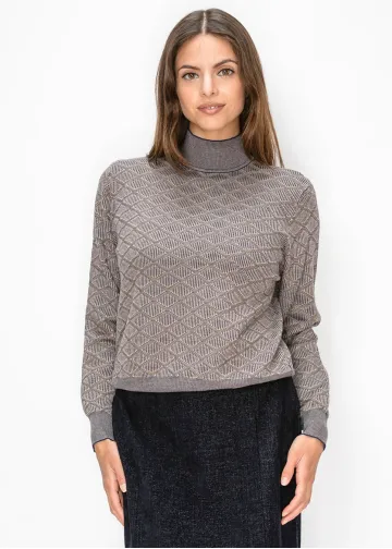 Geometric Jacquard Mock Neck Sweater