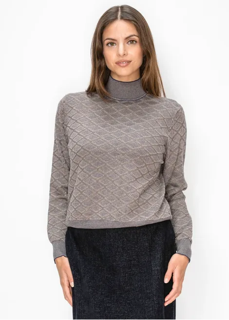 Geometric Jacquard Mock Neck Sweater