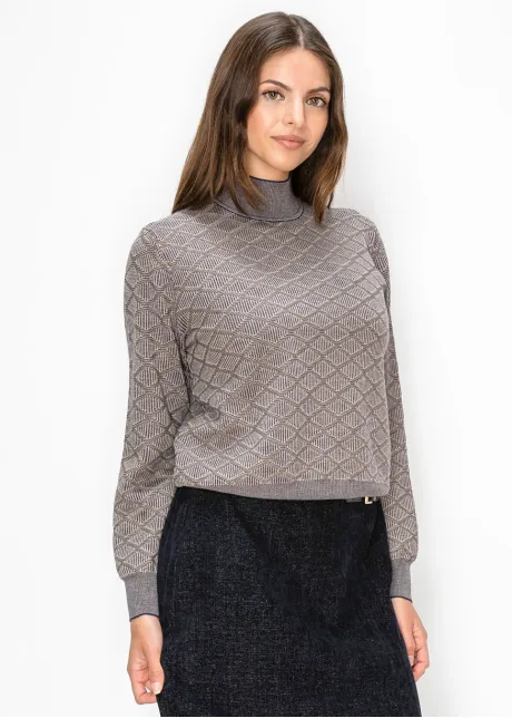 Geometric Jacquard Mock Neck Sweater