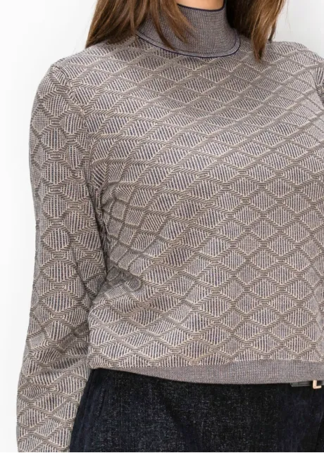Geometric Jacquard Mock Neck Sweater