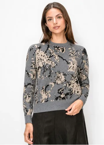 Floral Jacquard Crewneck Sweater